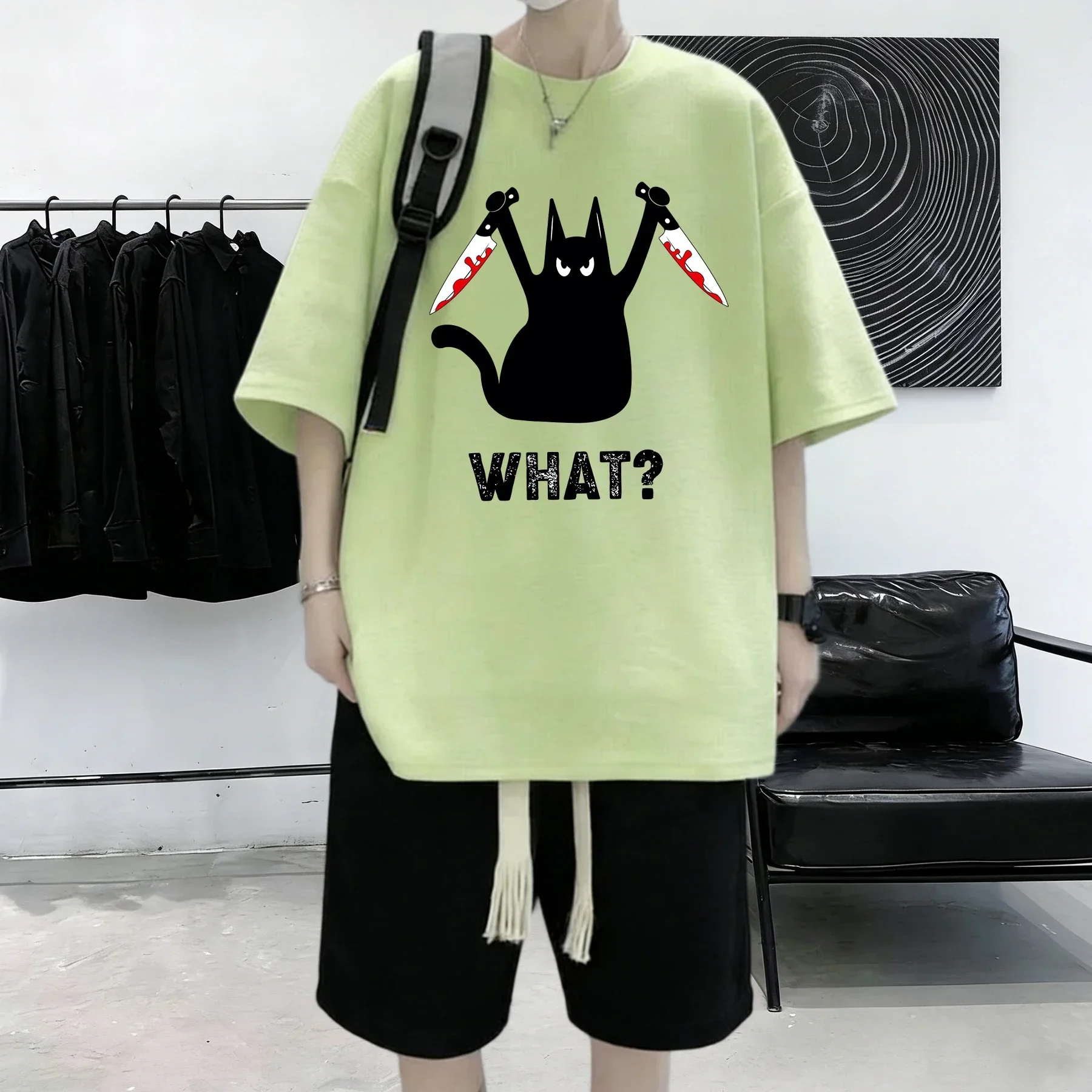 Creative After Work Rocket Cat Prints Men All-Match Casual Short Sleeve Cotton Summer T Shirts Hip Hop Crewneck Streetwear