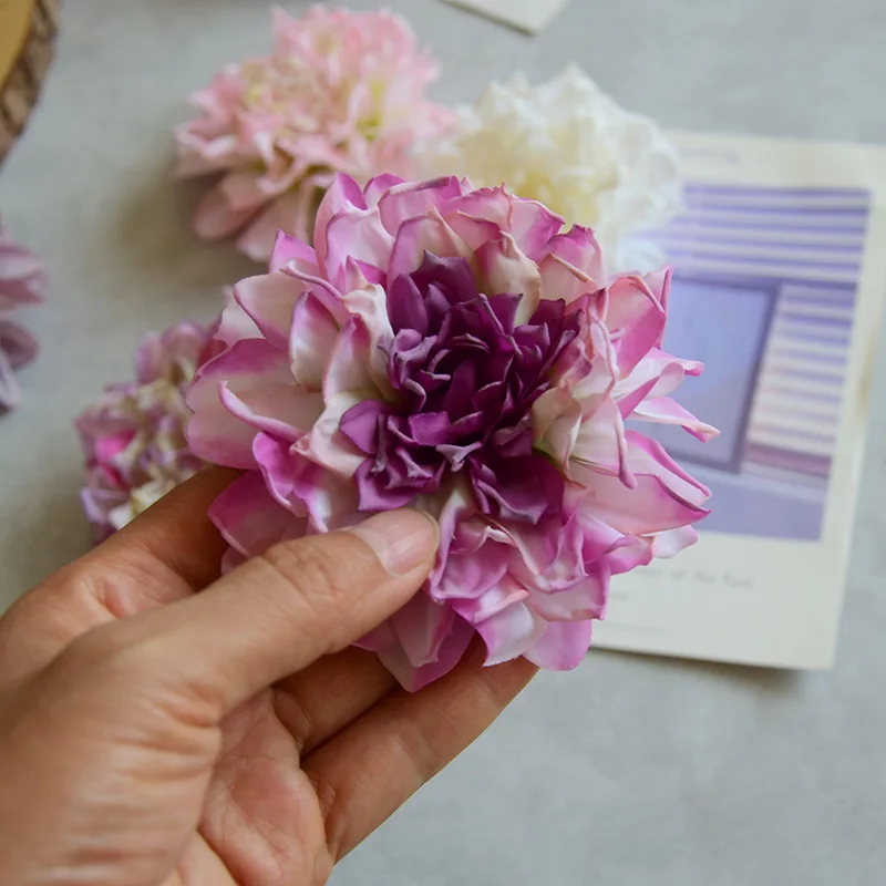 20 Stück Retro-Dahlienblüten mit gebranntem Rand, künstliche Seidenblumen, Geschenkbox-Deko, Blumenarrangement für Geburtstagsfeier, Hochzeit, Event – Detail 11