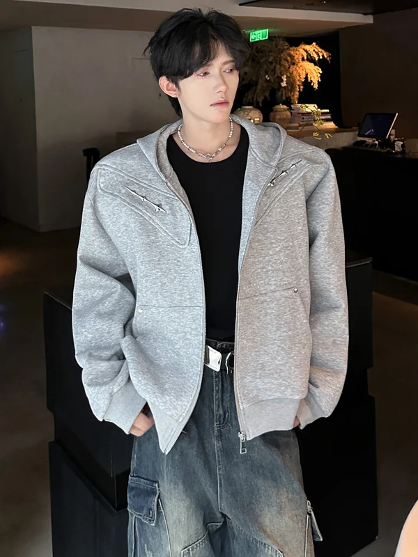 

American Retro Padded oulder Loose Fit Haome Hooded Open Cardigan Sweatirt Men's Clothing Casual Versatile Sle