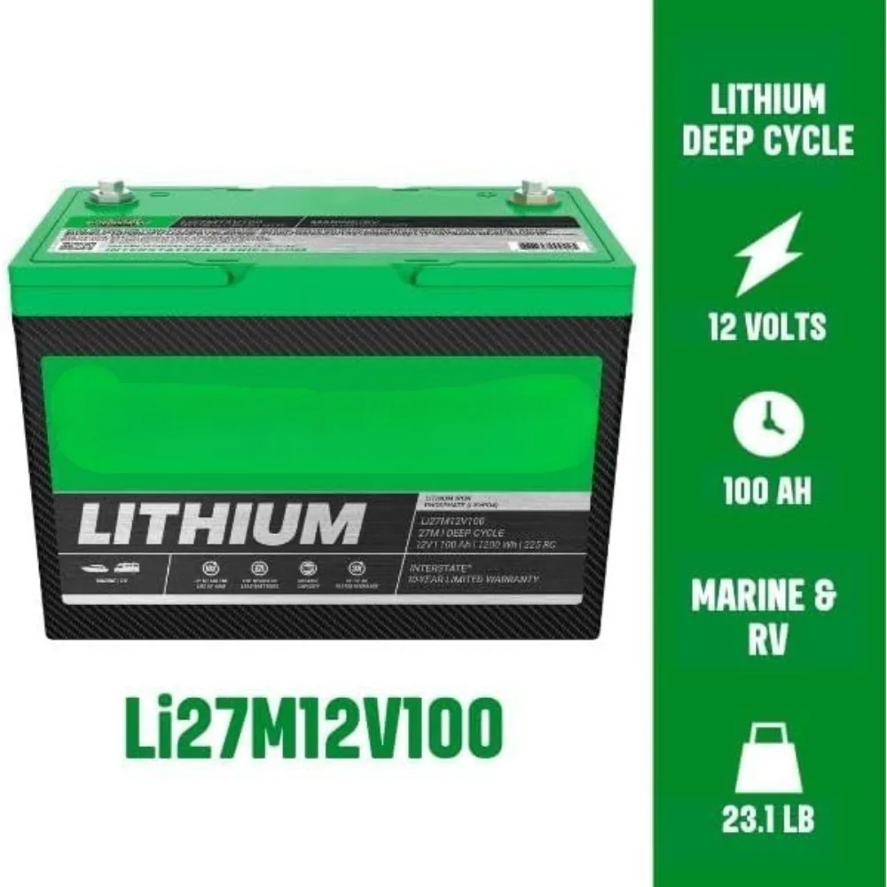 12V 100Ah Group Size 27M Lithium Marine/RV Deep Cycle LiFePO4 Battery, Maintenance Free, Lightweight, Ideal For Boats