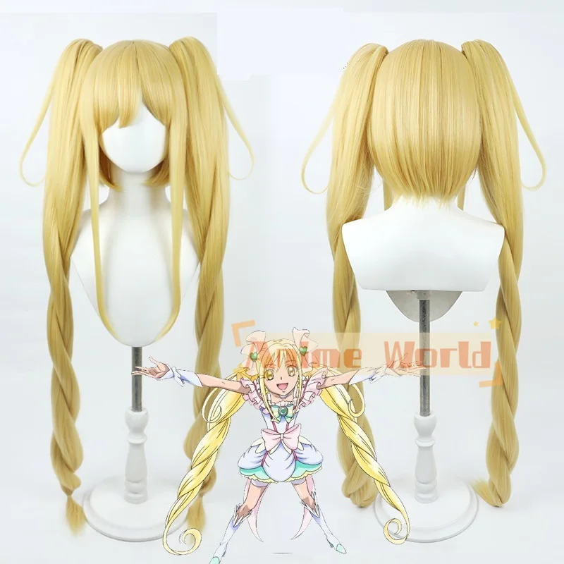 Happiness Charge Pretty Cure Sakagami Ayumi Cosplay Wig 110cm Long Golden Yellow Ponytail Heat Resistant Synthetic Hair Hallowee