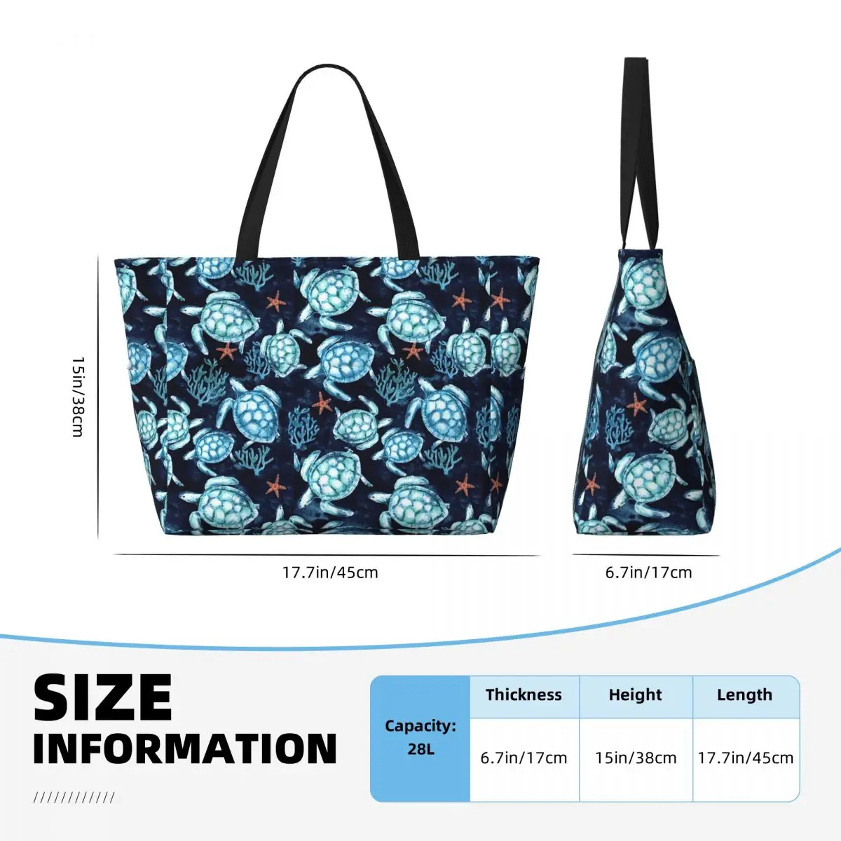 Borsa tote personalizzata grande con tartarughe blu oceano per borsa da viaggio da palestra da spiaggia con spalla per animali marini da donna