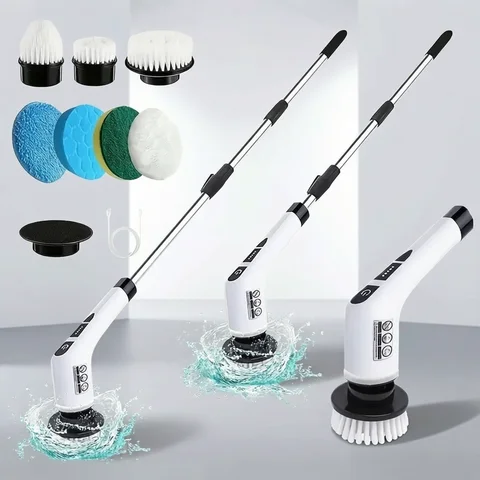 1 Set, Electric Cleaning Brush, Wireless Electric Rotating Scrubber, 7 Brush Heads and Adjustable Extension Handle, Bathroom Cleaning Brush, Household Cleaning Tools
