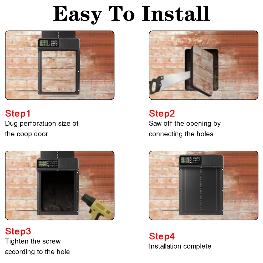 

Retractable Door Small Pet Supplies Safety Gate Controlled Open Anti-Pinch Function Automatic Chicken Coop Door LCD Display