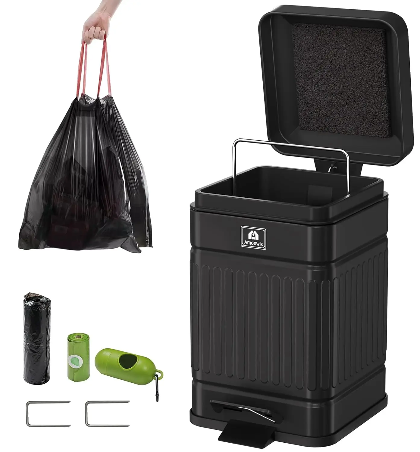 

5L Metal Dog Waste Can with Lid, Waterproof Odor Control Foot Pedal for Garage Patio Garden