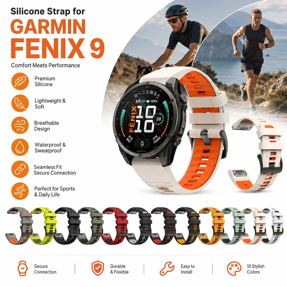 New Texture Silicone Wristband for Garmin Fenix 9 Pro Unisex Breathable Sport Replacement Strap for Garmin Fenix 9 DailyTraining
