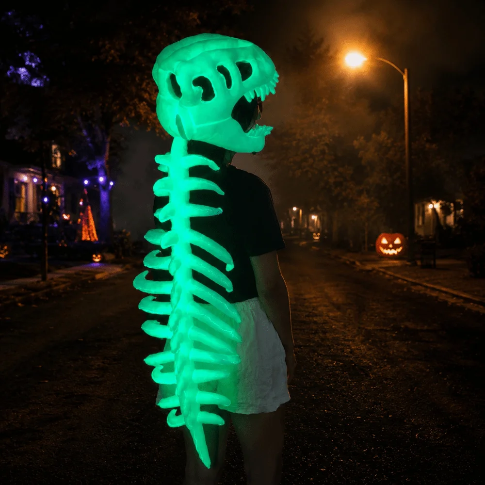 Luminous Dinosaur Skeleton Mask Headgear 3D Glow in The Dark Dinosaur Bone Head Hat Cool 75/116CM Dinosaur Costume