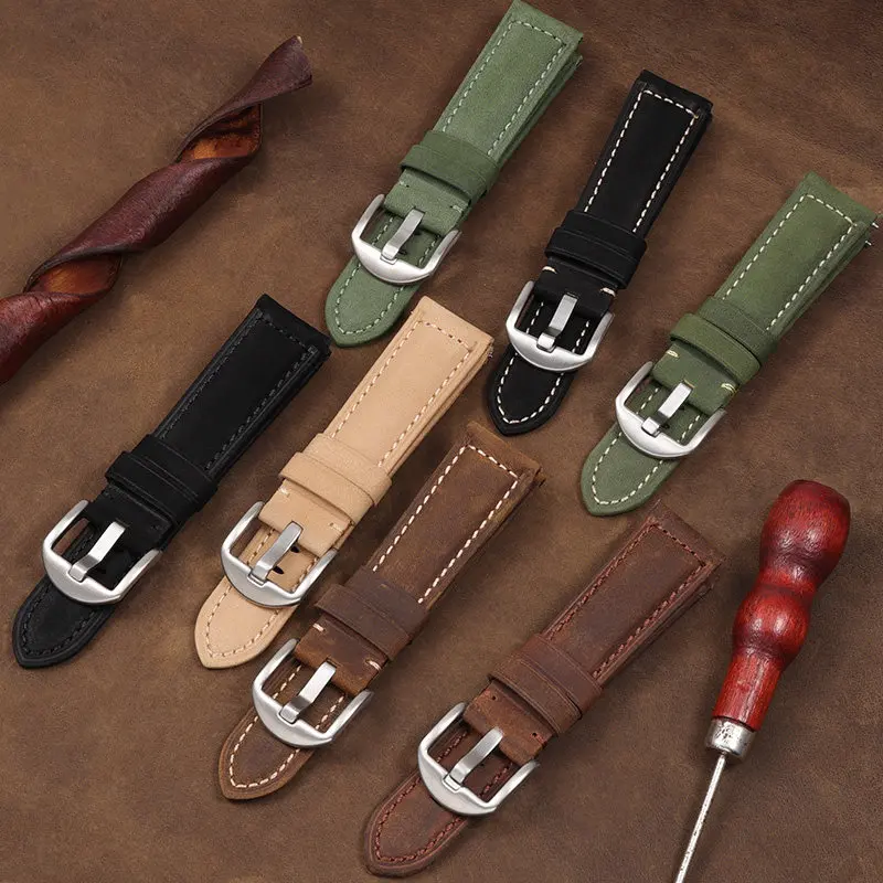 Suitable For Panerai Watch Straps 22mm 24mm 26mm Vintage Crazy Horse Pattern Strap With Metal Exquisite Leather Material
