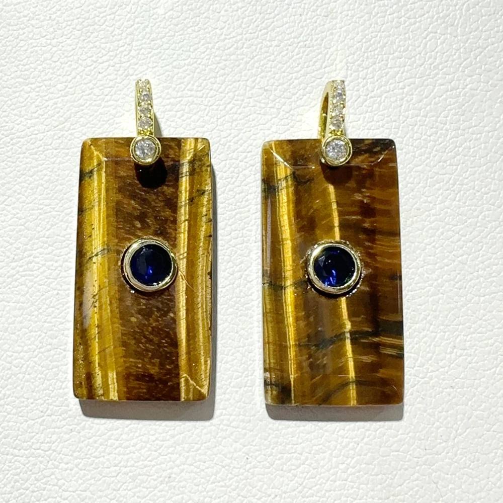 Naturstein Amethyst Tigerauge Labradorit mit Zirkonia eingelegter geometrischer Anhänger DIY Halskette Ohrringe Modeschmuck – Detail 14
