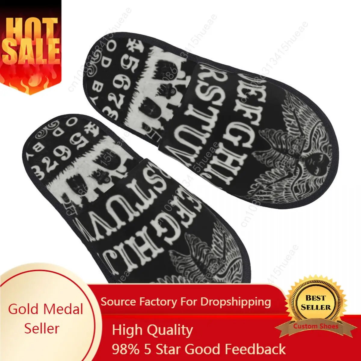 

Custom Print Women Black Witch Board House Slippers Warm Monster Horror Ghost Memory Foam Fluffy Slipper Indoor Outdoor Shoes