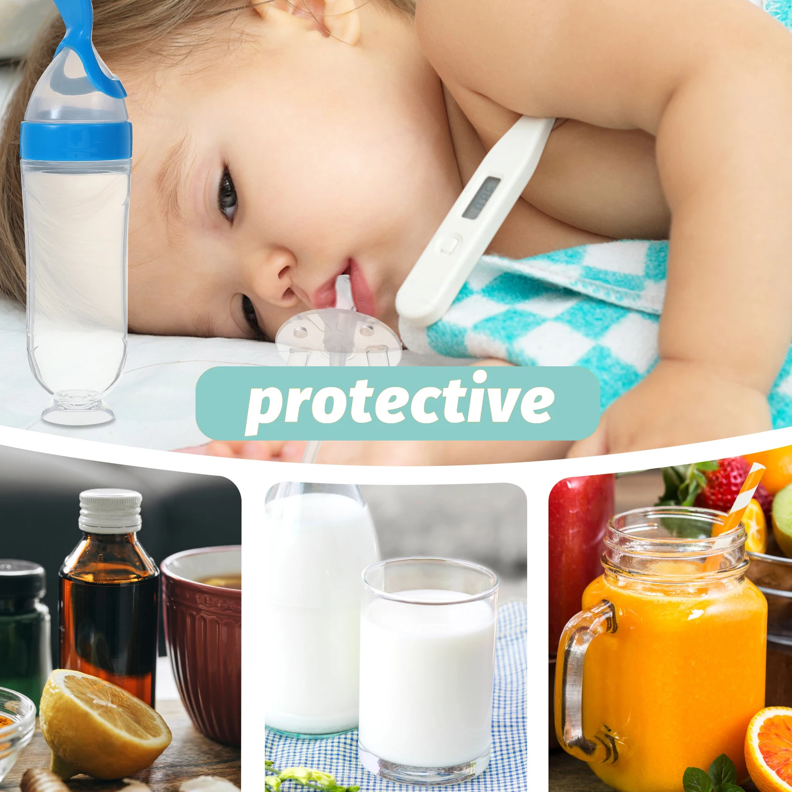 

Silicone Squeeze Food Dispenser 6 Months Blue Baby Feeder Bottle Toddler Spoon Baby Food Spoon Feeder Anti Tip Design