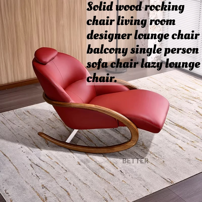 

Solid Wood Nordic Rocking Chair Designer Lounge Accent Armchair Relax Comfy Recliner Sleeper Living Room Balcony Bedroom