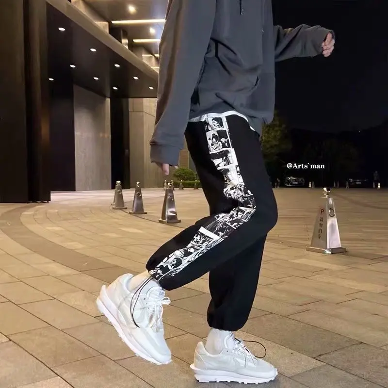 Pants Men's Japanese Comics Trendy Loose Casual Trousers Sweatpants Drawstring Leggings Sweatpants