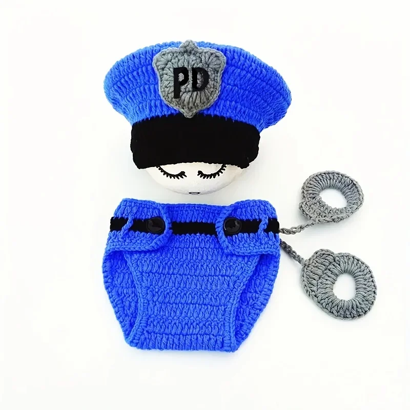 Adorable Blue Policeman Hat & Shorts Set Baby Costume Boy Girl Dress Romper Outfit Baby Photoshoot Outfit Fotografie Accessoires