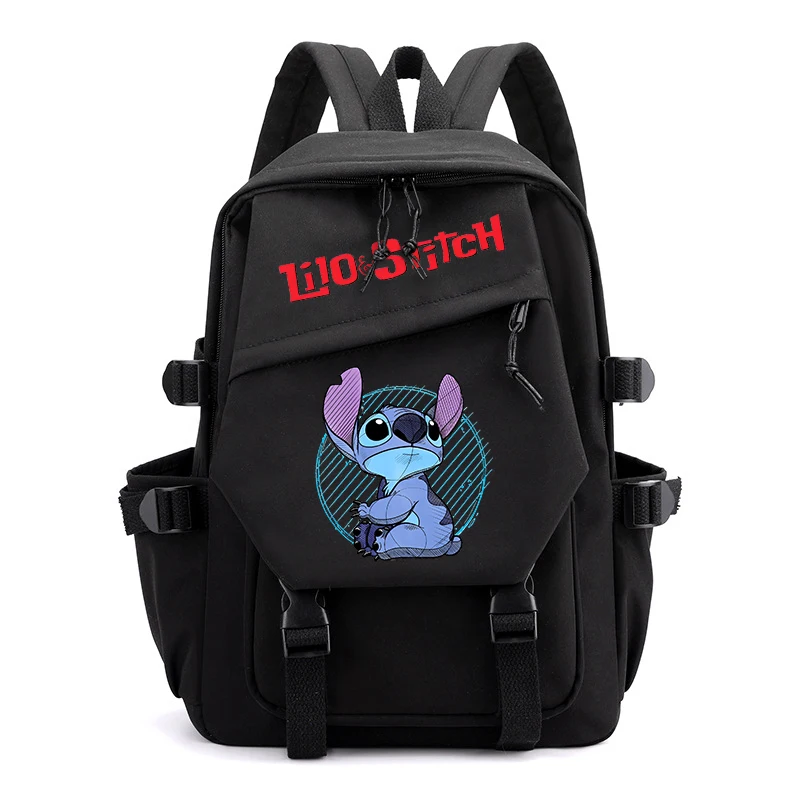 Cute stitch print student schoolbag kids backpack black casual bag for girls