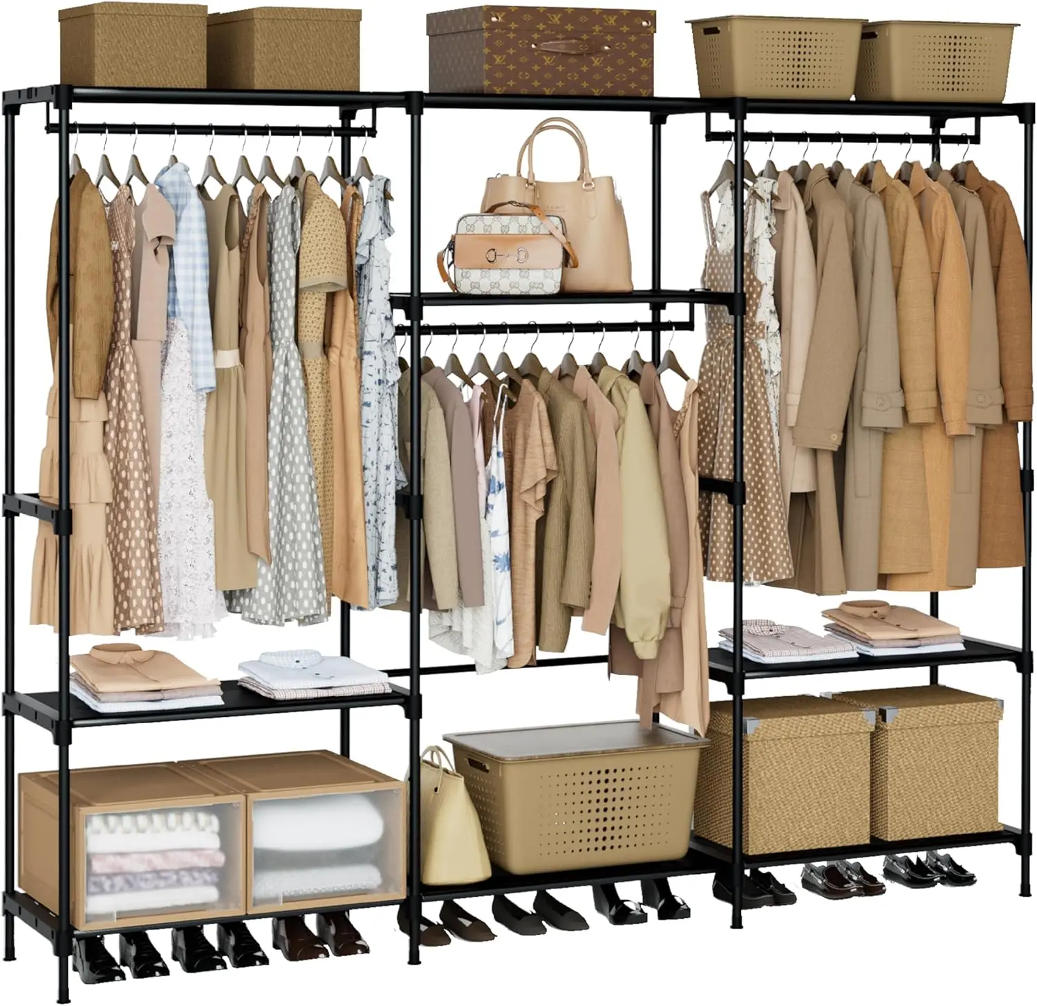 

Clothes Rack Portable Closet 81.1 Inch Large Capacity Wardrobe Closet Clothes Storage Organizer with Shelves and 3 Hanging Rods