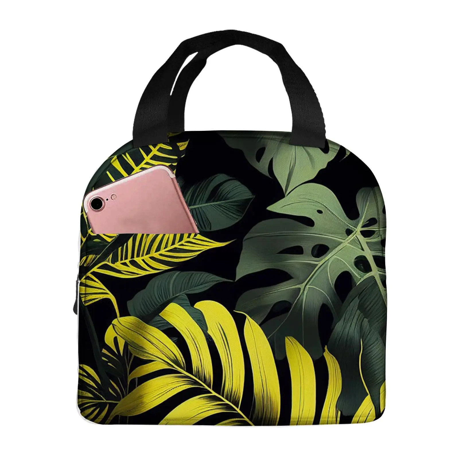 Insulated Lunch Bag for Women Men Work,Tropical Leaf Print，Reusable Leakproof Lunch Box for Adult Office Lunch Tote Bag