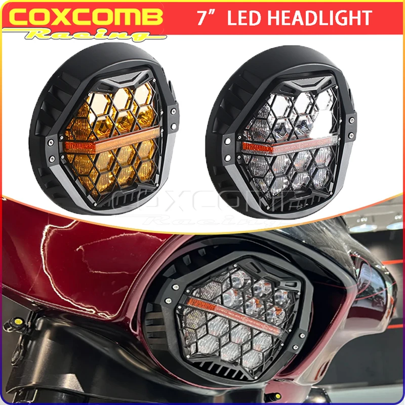Upgrade 7 Inch LED Motorcycle Headlight 6000LM Hi/Lo/DRL DOT ECE Waterproof For Harley Indian CVO Street Electra Glide Road King