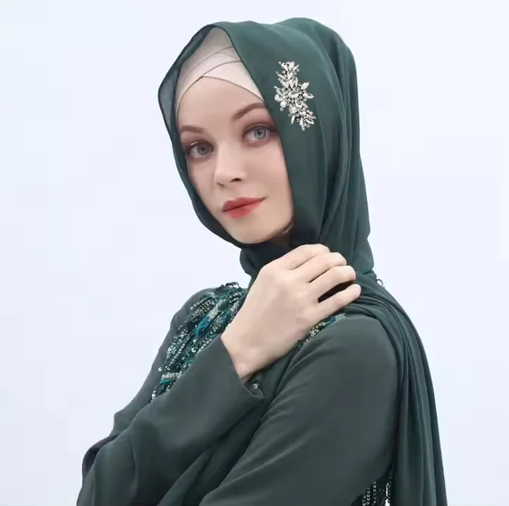 

Luxury Handmade Diamonds with Rhinestones Bubble Chiffon Shawl Muslim Hijab Fashion Scarf Malaysia Arab Hijab 170*60cm