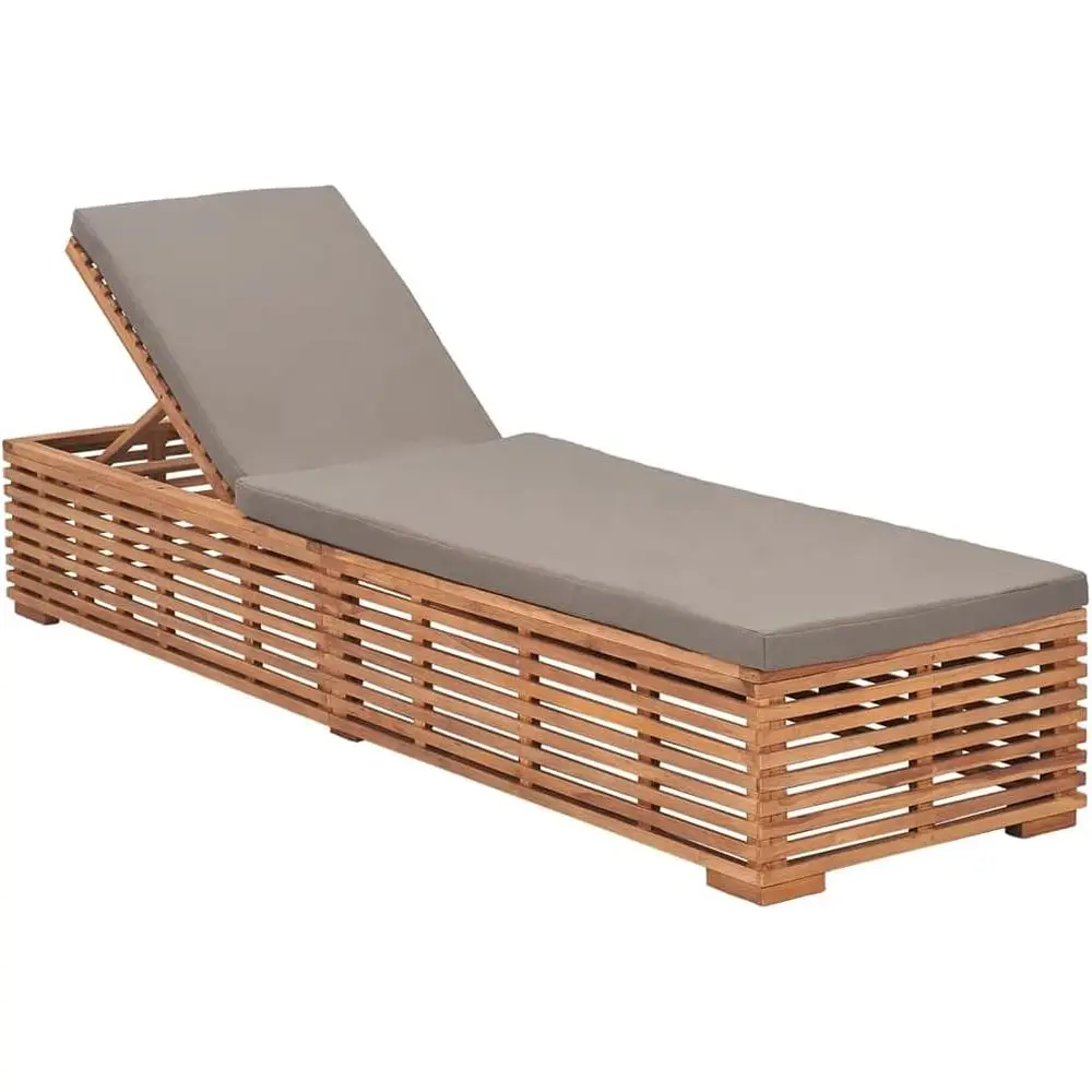 

Teak Outdoor Lounge Chair with Gray Cushion for Patio, Garden, and Poolside Relaxation