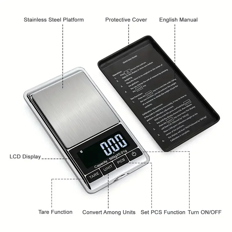 Electronic Jewelry Scale 100/200/500g LCD Digital Pocket Scale Cooking Baking Herbs Gold Gram Scale Precision Mini Kitchen Scale