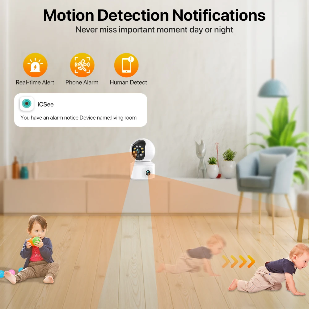 WONSDA HD Dual Lens 2.4GHz WIFI IP Camera Indoor Dual Screen Home Monitor AI Human Detection Mini Camera Security Surveillance