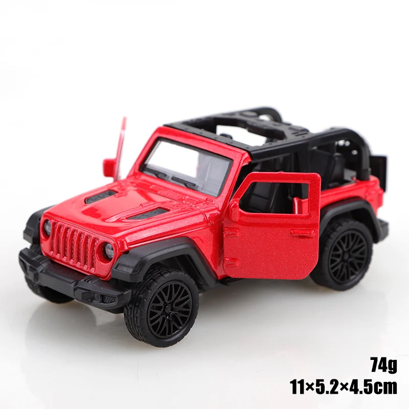 (Bagged) 1/43 New Jeep Rubicon Convertible Off-Road Pullback Car, Die-cast Metal, Three Doors Openable, Boy's Toy, Pocket Toy