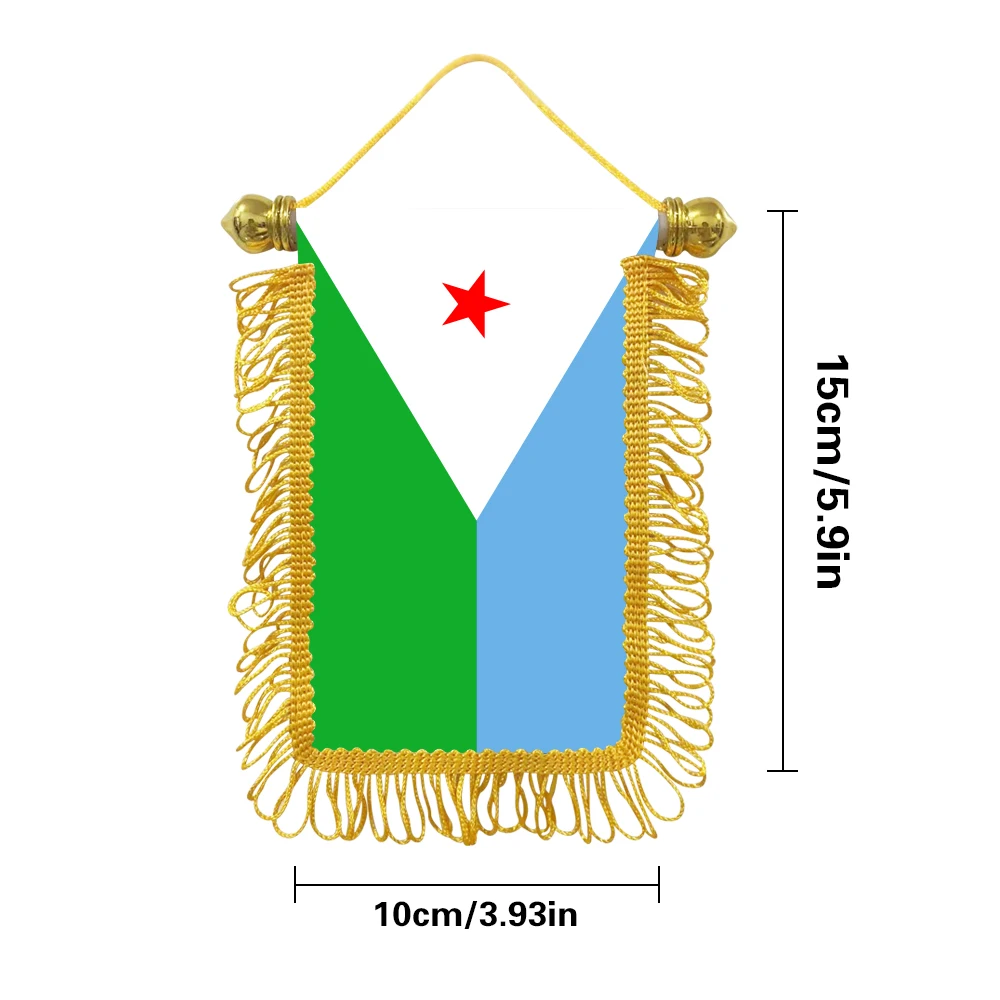 Djibouti small hanging flag 10x15cm triangular flag car decoration hanging flag double-sided pattern with suction cup