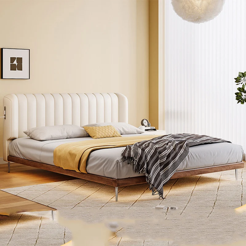 White Lumbar Support Bed Frames Charging Station Modern Loft Adults Bed Frames King Size Low Lit 2