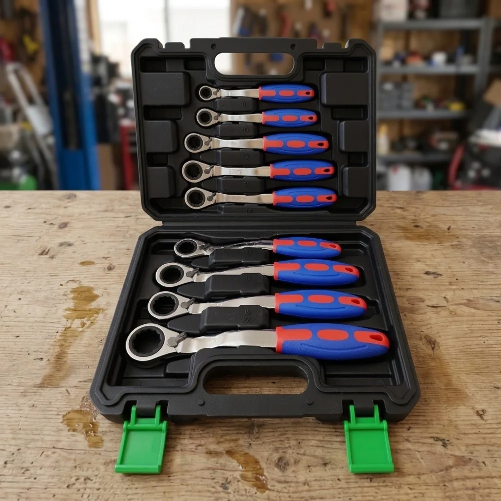 9 Piece Dual Drive Ratchet Wrench Set 72 Tooth Chrome Vanadium Steel Reversible Spanner For Automotive Household Repair Tools