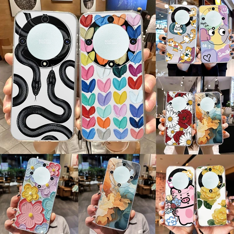 Love Black Snake Animal Flower Phone Case For Huawei Honor X9a X9b X30 50 Lite Magic4 Magic5 Magic6 Lite Silicone Printed Cover