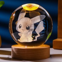 3D Pokemon Crystal Poke Ball Figure Toys 5CM Mimikyu Planet Axolotl Night Light LED Lamp Base Gift for Kid Adult