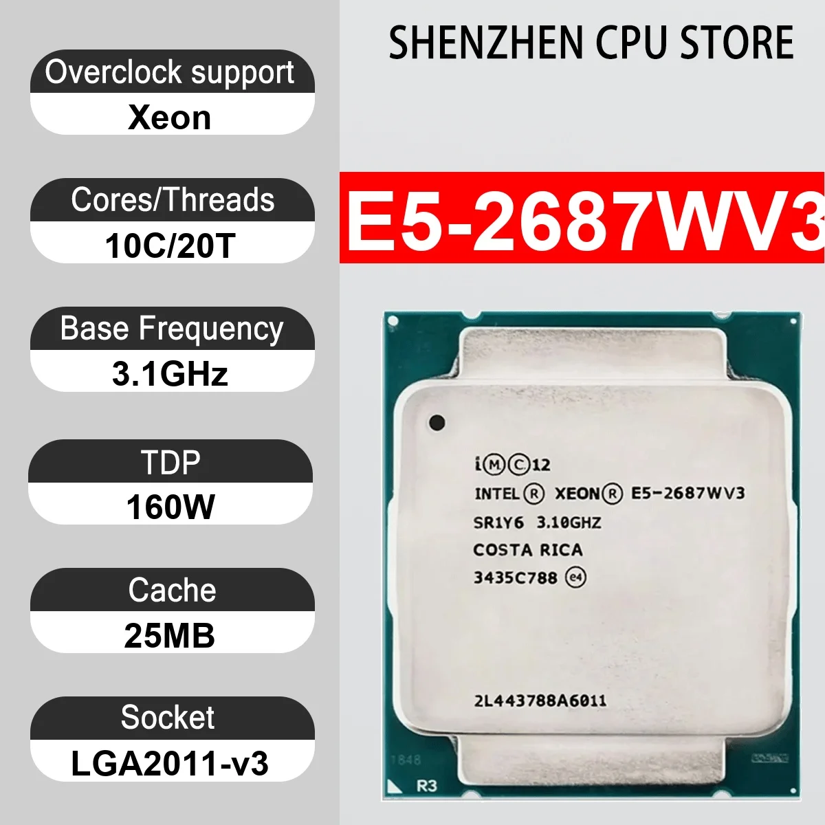Intel Xeon E5-2687WV3 10 Core 20 Thread 3.1GHz 160W 25MB Cache 22nm LGA 2011-v3 SR1Y6 DDR4-2133 Mhz Haswell-EP