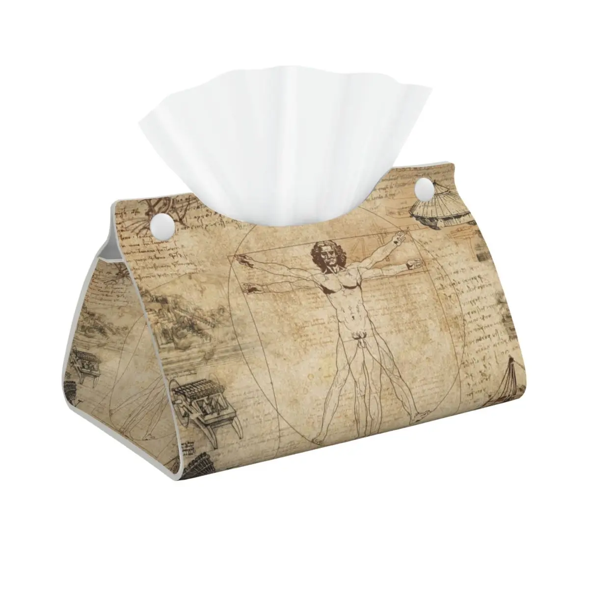 Custom Vitruvian Man Tissue Box Holder Rectangular Leonardo Da Vinci Art PU Leather Facial Tissue Box Cover for Car Home