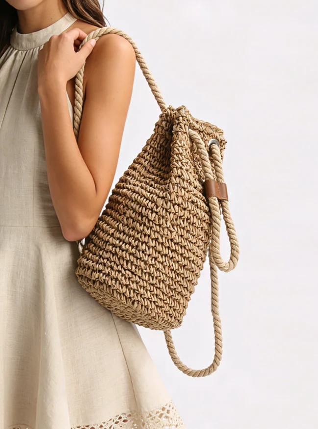 Summer Women Straw Backpack Handmade Woven Beach Bag Drawstring Knapsack Female Knitted Bohemian Fashion Shoulder Travel Bags 배낭