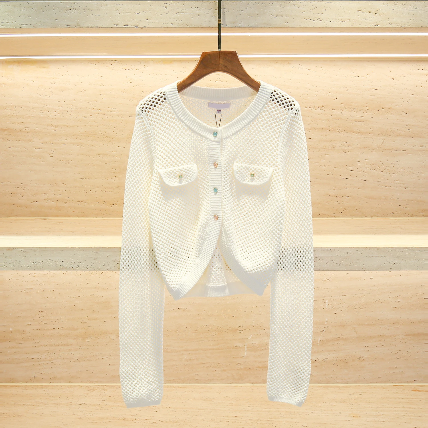 

Zhuoya французский вязаный круглый женский свитер с вырезами, весна 2024, модный повседневный универсальный открытый кардиган