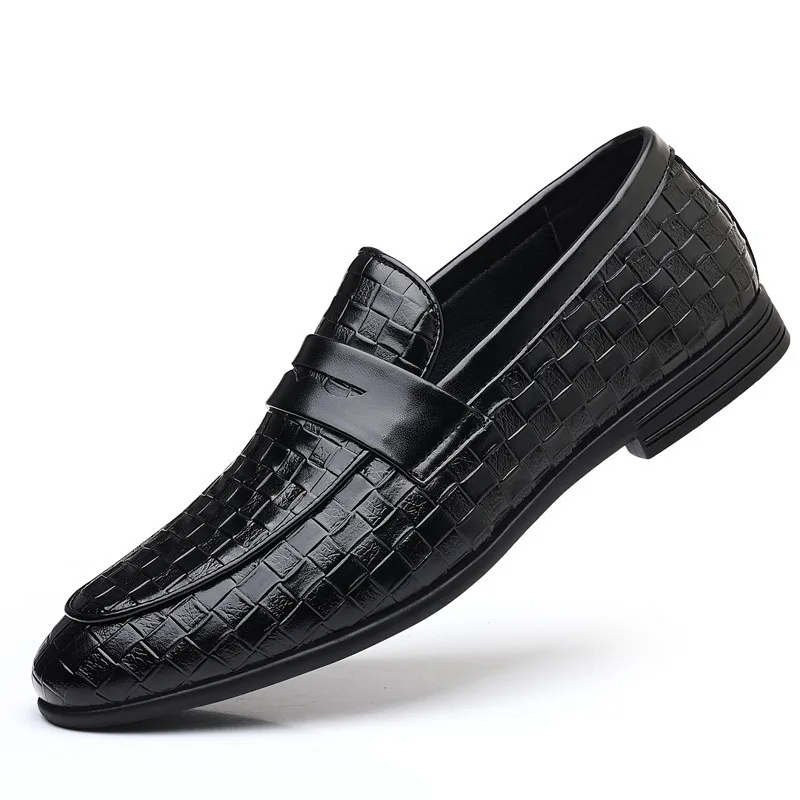 

Weave Big Pointed-toe Leather Shoes for Men Spring Autumn New Designer Loafers Male Black Fashion Business Casual Shoes Man