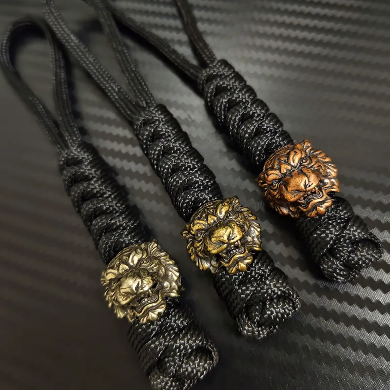 Tiger head Paracord beads Braided rope Pendant Bag hanging Accessories Keychain knife bead Lanyard Outdoor Woven umbrella rope