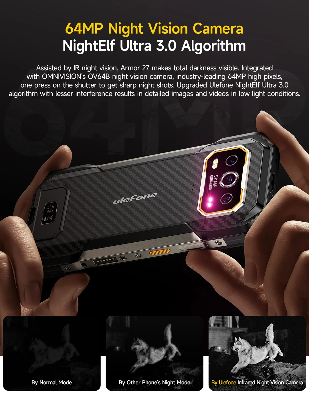 Ulefone Armor 27 4G Rugged Smartphone 64MP Night Vision+50MP+50MP 10600mAh 24GB+256GB Android 15 6.78" 120Hz NFC Global Version