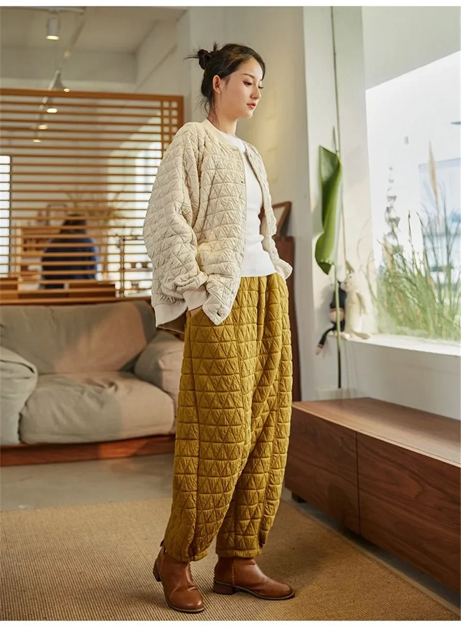 Thicken Warm Quilted Cotton Bloomers Pants Casual Winter Womens Pantalones High Waist 5xl Harem Joggers