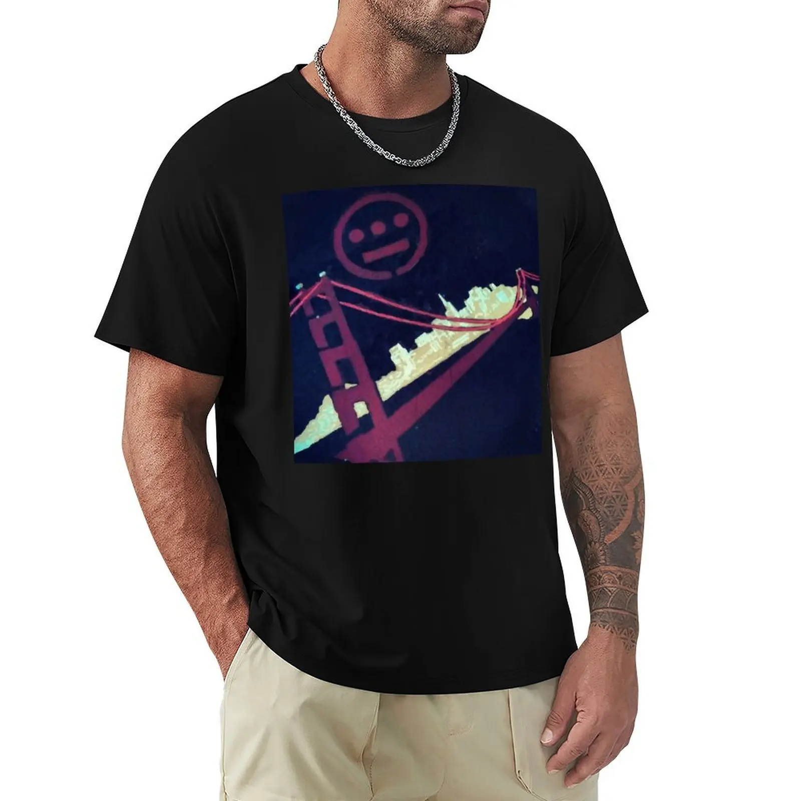 

Stencil Golden Gate San Francisco T-Shirt Art Pattern Printed Casual Top