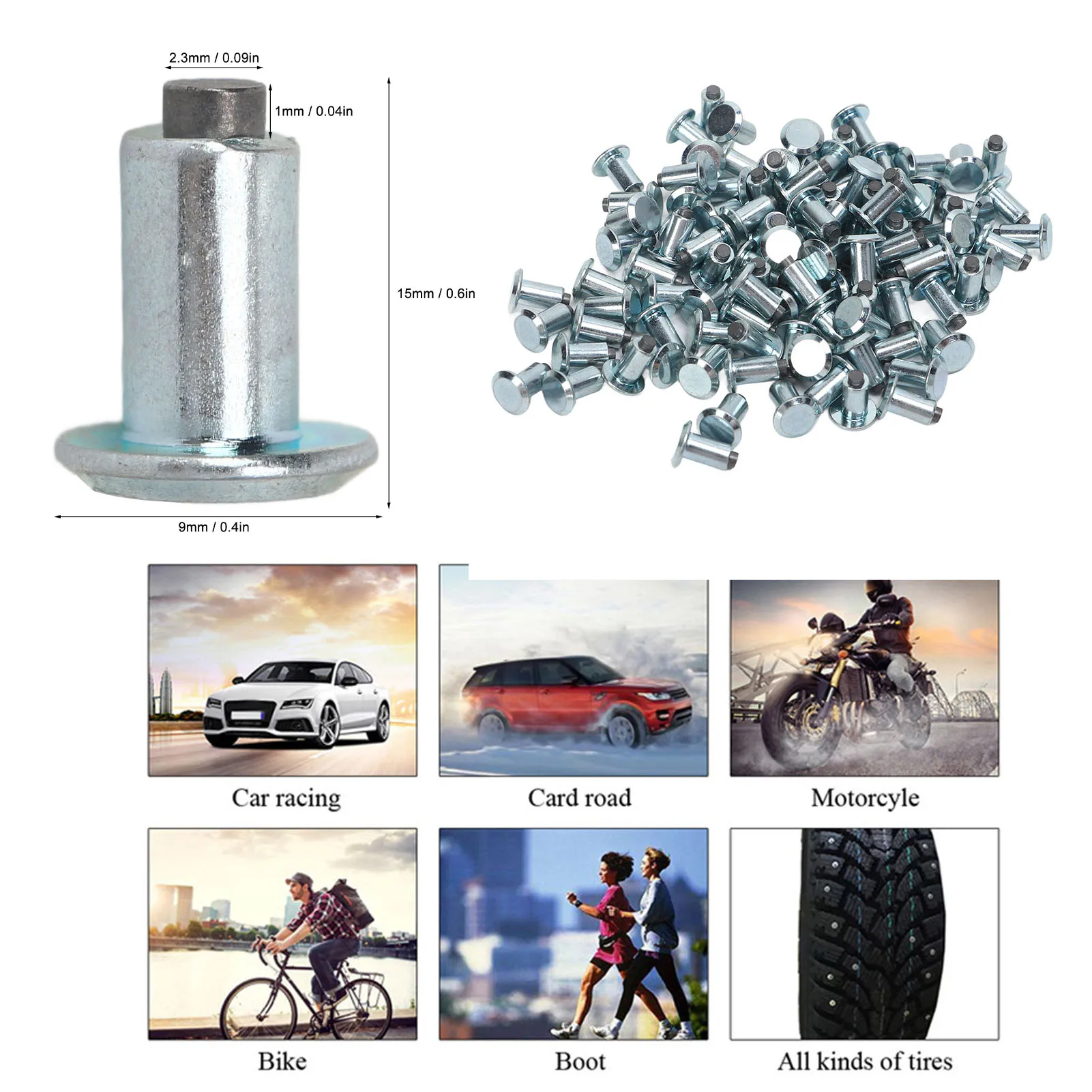 100 Pcs Bike Universal Tire Studs Skidproof High Strength Wearproof Car Wheel Tyre Stud Screws for Scooters motorcycles