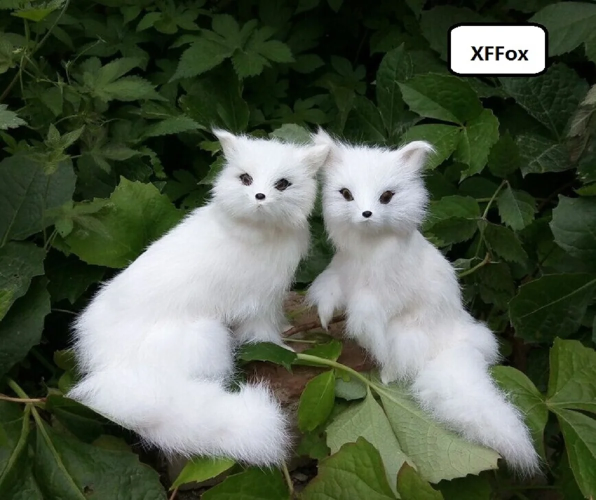 

a pair of cute real life squating fox models plastic&furs simulation white fox dolls gift about 15-16cm xf1721