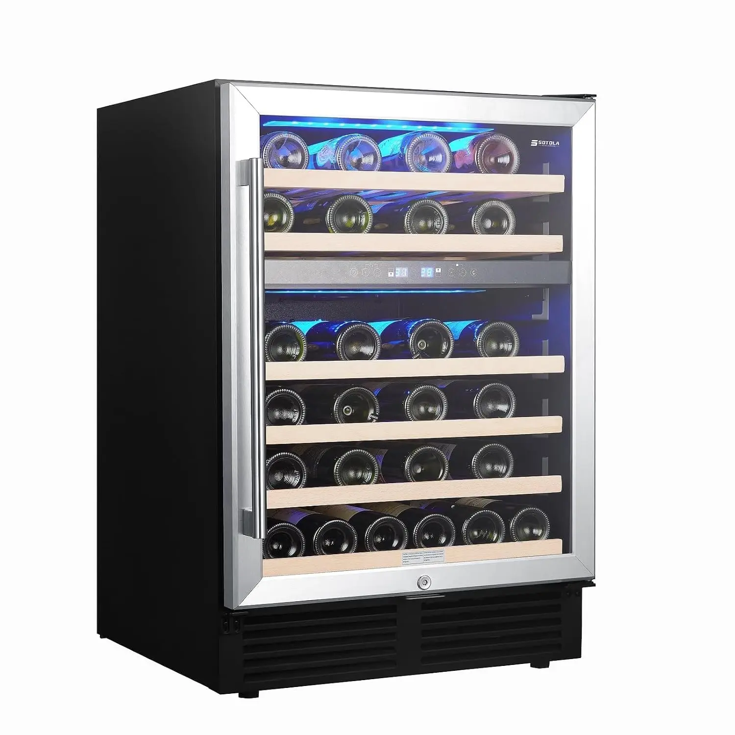 46 Bottle Wine Cooler, Steel Single-Door, Dual Zone Dual Temperature,24-Inch Built-In or Freestanding,Wooden Rack,, Customized