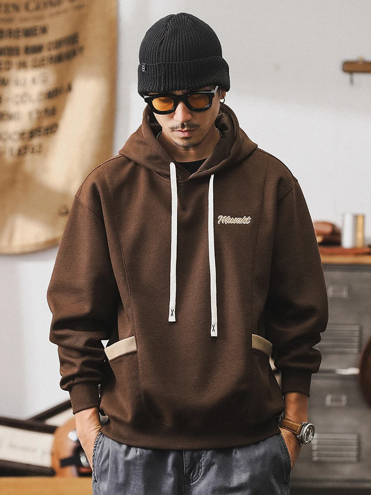 

Heavyweight Spring Hoodie Men's Loose Fit Color Block American Retro Casual Jacket Youth Trendy Long Sleeve Cotton Polyester