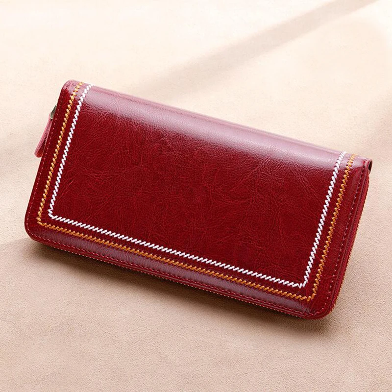 Woman Large Capacity Long Zipper Wallet Cow Genuine Leather Clutch Bag Lady Travel Credit Card Purse for Birthday Gift