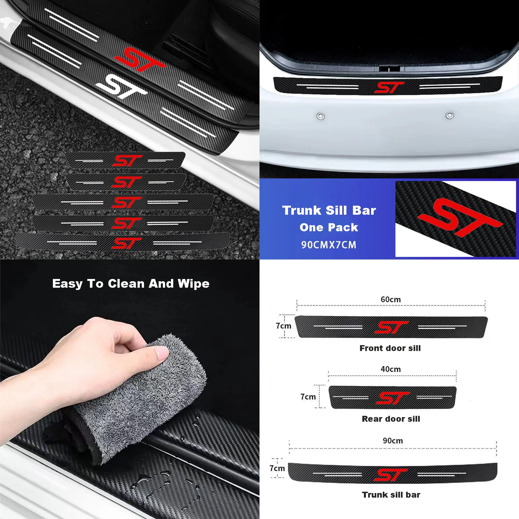 Car Door Sill Bumper Pedal Anti-Scratch Decal Sticker Protective Film Waterproof For Ford ST Logo Fiesta Ecosport Focus