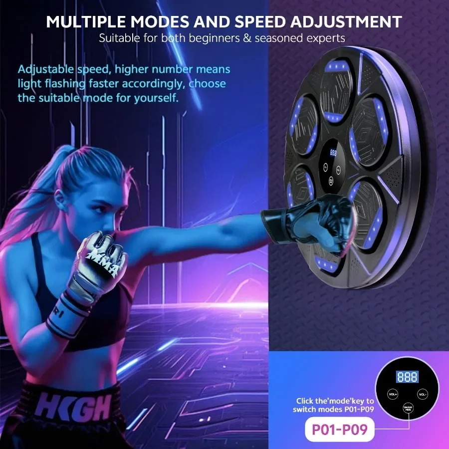 آلة الملاكمة الموسيقية المثبتة على الحائط مع اتصال بلوتوث للبالغين والأطفال معدات التمرين التفاعلية مع القفازات #4