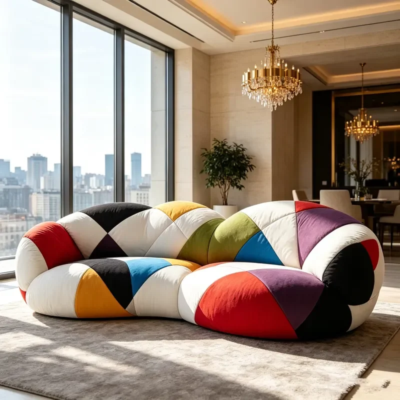 Modern Art Irregular Curve Fiberglass Frame Sofa with Color Matching Velvet Cushion Luxury Exhibition Hall Reception