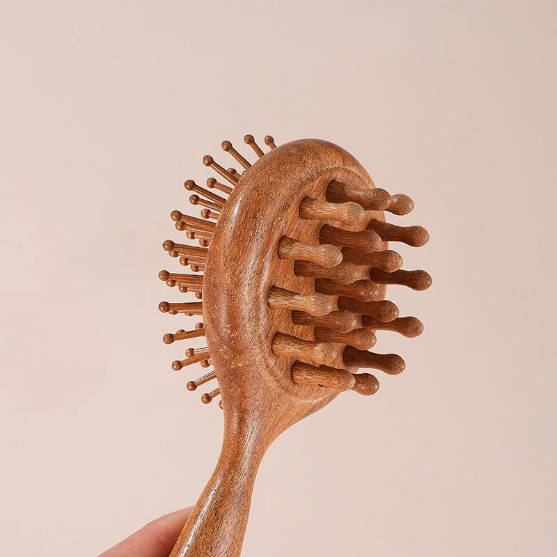 ラウンドハンドルコームスクレーピングボディマッサージャー両面経絡コーム頭皮療法マッサージコームヘッドケア天然サンダルウッド
